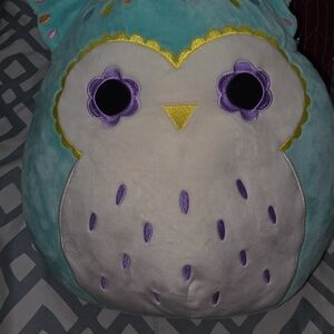 Plush Owl Pillow - Teal, White & Purple